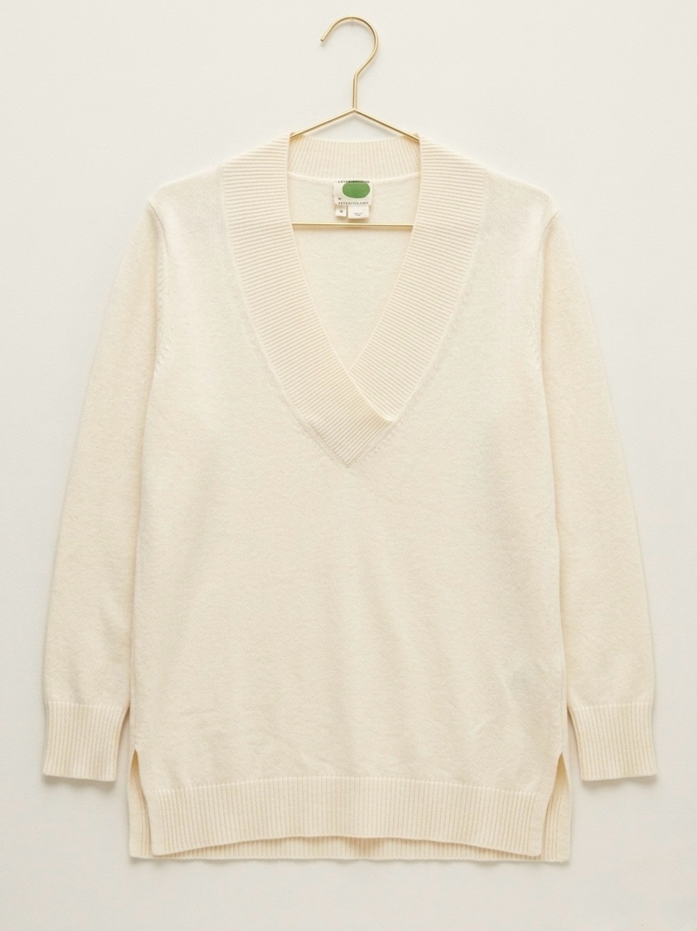 Anthropologie Cream “Galizia” Style Ribbed V-Neck Tunic Sweater - Size Medium